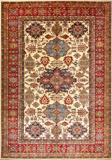 Ковёр Казах 14680 — красный и кремовый, с медальоном