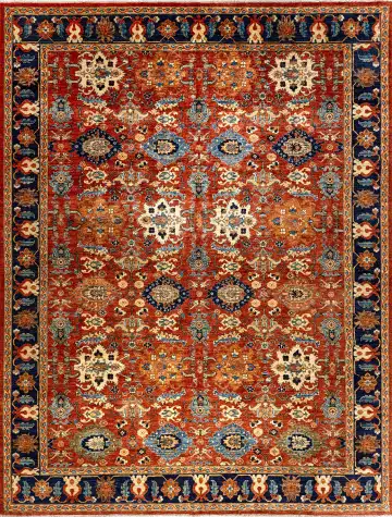 Ковёр Казах 14684 — голубой и оранжевый, с медальоном