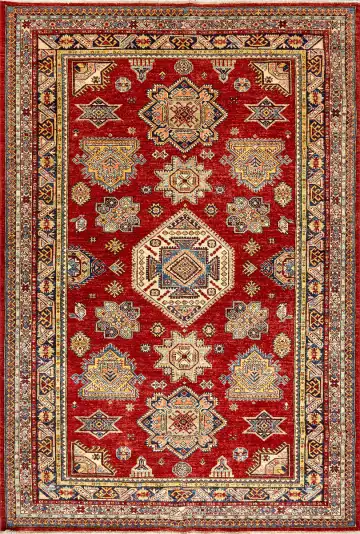 Ковёр Казах 14734 — красный и кремовый, с медальоном