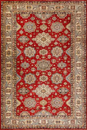 Ковёр Казах 14738 — красный и кремовый, с медальоном