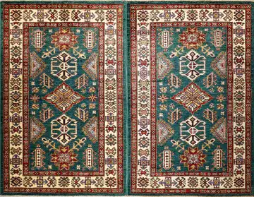 Ковёр Казах 14745 — бирюзовый и кремовый, с медальоном