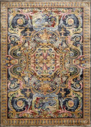Ковёр Savonnerie 14774 — синий и белый, с медальоном