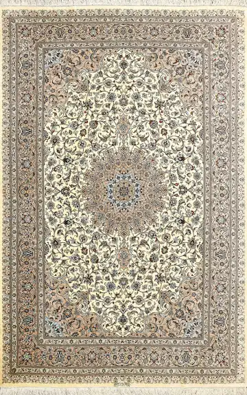 Ковёр Кашан 1542 — кремовый и коричневый, растительный рисунок