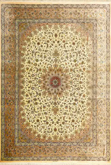 Ковёр Кашан 1581 — кремовый и коричневый, растительный рисунок