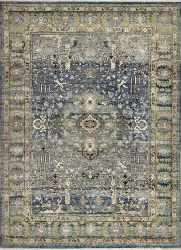 Ковёр Vintage 15121 — синий и золотистый, с медальоном