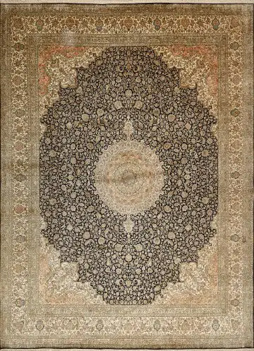 Ковёр Кашмир 15204 — кремовый и чёрный, с медальоном