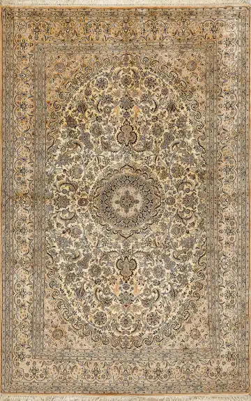 Ковёр Кашмир 15214 — кремовый и коричневый, с медальоном