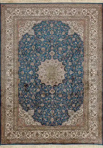 Ковёр Кашмир 15223 — синий и кремовый, растительный рисунок