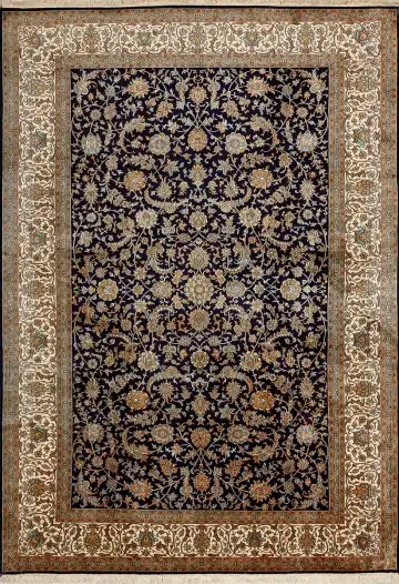 Ковёр Кашмир 15226 — чёрный и кремовый, растительный рисунок