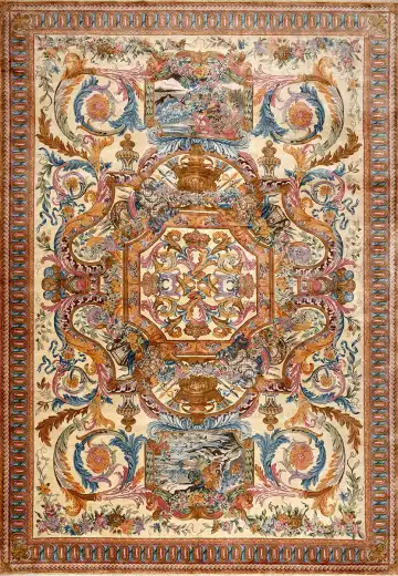 Ковёр Savonnerie 15288 — белый и красный, с медальоном