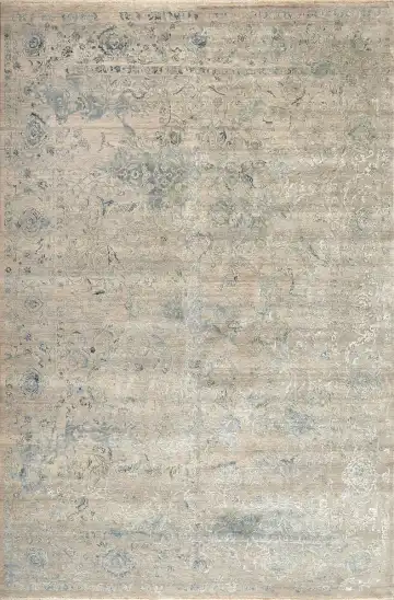 Ковёр Illusion 15290 — кремовый и голубой, растительный рисунок