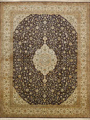 Ковёр Кашмир 15327 — кремовый и чёрный, с медальоном