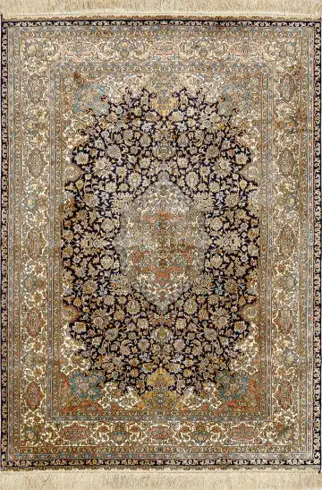 Ковёр Кашмир 15329 — чёрный и кремовый, восточный орнамент