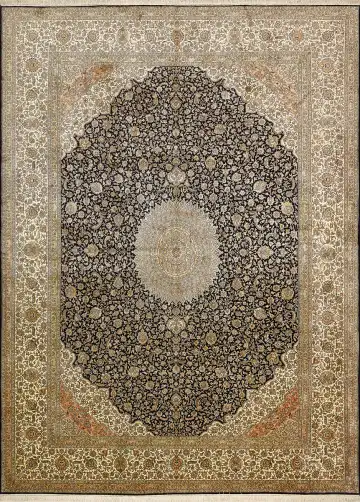 Ковёр Кашмир 15341 — бежевый и чёрный, с медальоном