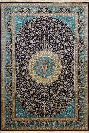 Ковёр Кашмир 15346 — синий и чёрный, с медальоном