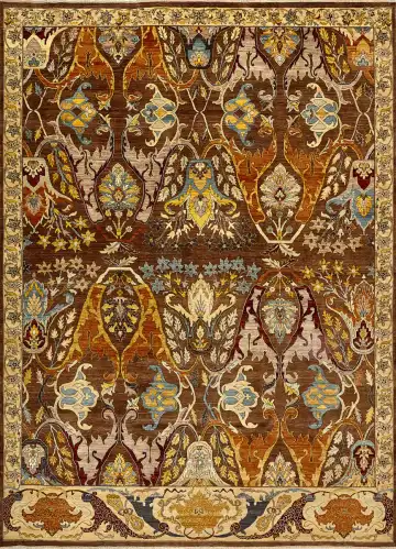 Ковёр Bidjar 15357 — коричневый и оранжевый, с медальоном