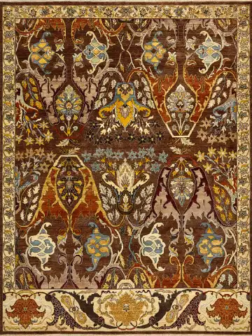 Ковёр Bidjar 15362 — коричневый и золотистый, с медальоном