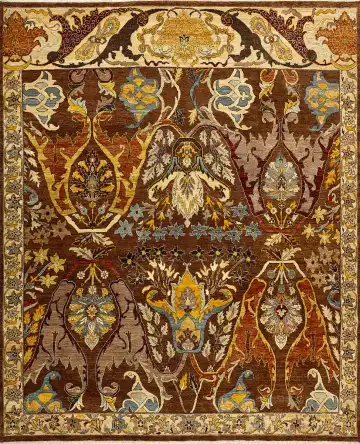 Ковёр Bidjar 15366 — коричневый и золотистый, с медальоном