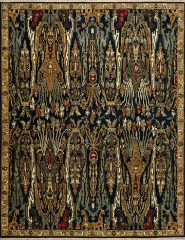 Ковёр Bidjar 15369 — чёрный и кремовый, восточный орнамент