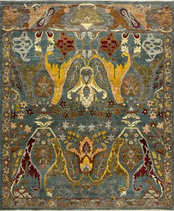 Ковёр Bidjar 15372 — голубой и жёлтый, восточный орнамент