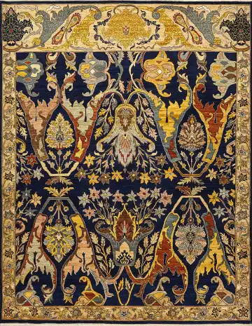 Ковёр Bidjar 15373 — синий и жёлтый, с медальоном