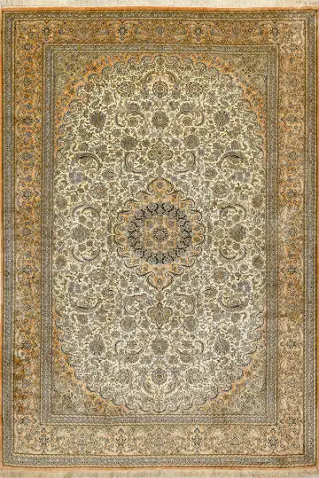 Ковёр Кашмир 15424 — кремовый и коричневый, с медальоном