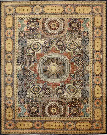 Ковёр Казах 15494 — кремовый и синий, с медальоном