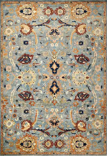 Ковёр Suzani 15495 — голубой и оранжевый, с медальоном