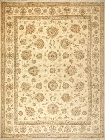 Ковёр Казах 15502 — кремовый и золотистый, растительный рисунок