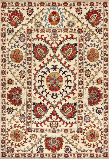 Ковёр Suzani 15508 — кремовый и красный, с медальоном
