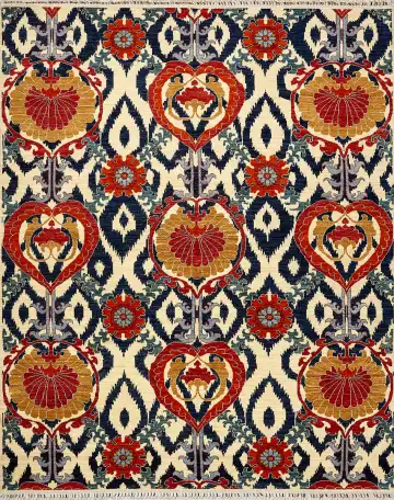 Ковёр Suzani 15513 — кремовый и красный, с медальоном