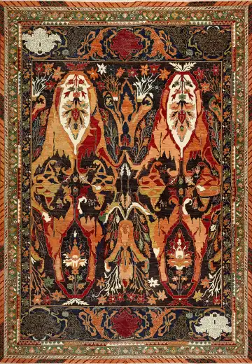 Ковёр Bidjar 15525 — красный и золотистый, восточный орнамент