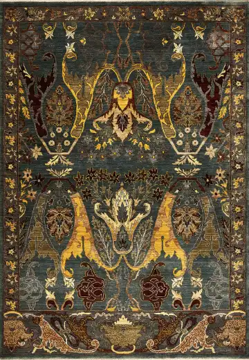 Ковёр Bidjar 15573 — голубой и жёлтый, восточный орнамент