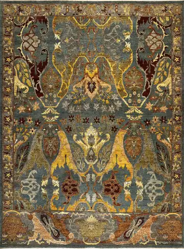Ковёр Bidjar 15574 — голубой и жёлтый, восточный орнамент