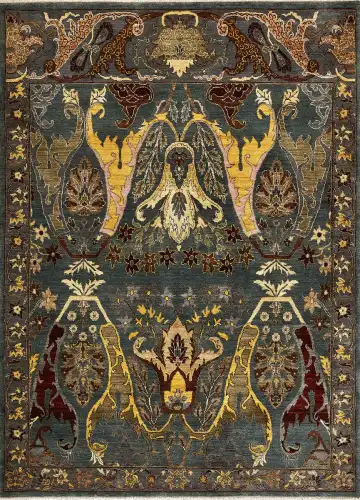 Ковёр Bidjar 15576 — чёрный и жёлтый, восточный орнамент