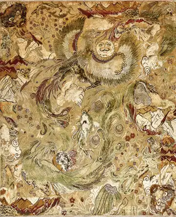 Ковёр Bliss 15587 — бежевый и зелёный, сюжетный рисунок