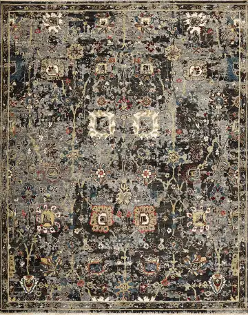 Ковёр Агра 15599 — чёрный и золотистый, винтажный рисунок