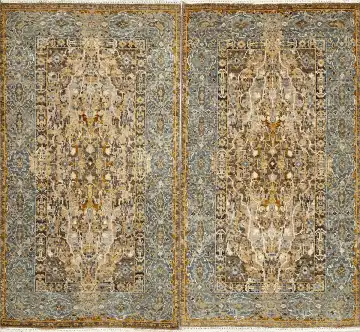 Ковёр Bliss 15976 — бежевый и синий, с медальоном