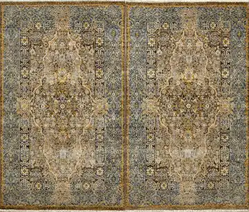 Ковёр Bliss 16193 — голубой и золотистый, с медальоном