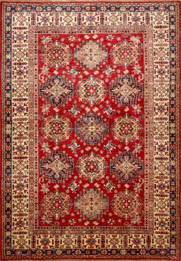 Ковёр Казах 16228 — красный и коричневый, геометрический рисунок