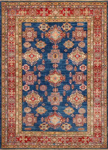 Ковёр Казах 16229 — синий и кремовый, с медальоном