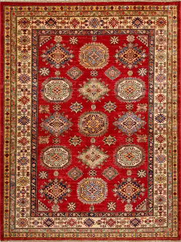 Ковёр Казах 16231 — красный и кремовый, с медальоном