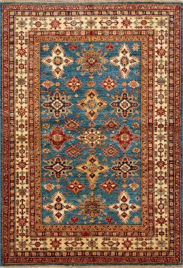 Ковёр Казах 16232 — синий и оранжевый, восточный орнамент