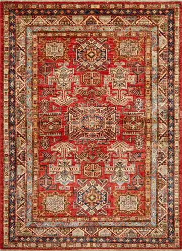 Ковёр Казах 16233 — красный и кремовый, геометрический рисунок