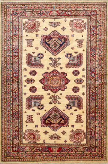 Ковёр Казах 16234 — кремовый и бордовый, с медальоном