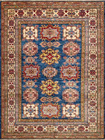 Ковёр Казах 16237 — синий и белый, с медальоном