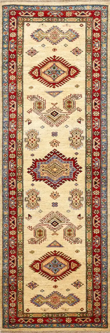 Ковёр Казах 16238 — кремовый и красный, с медальоном