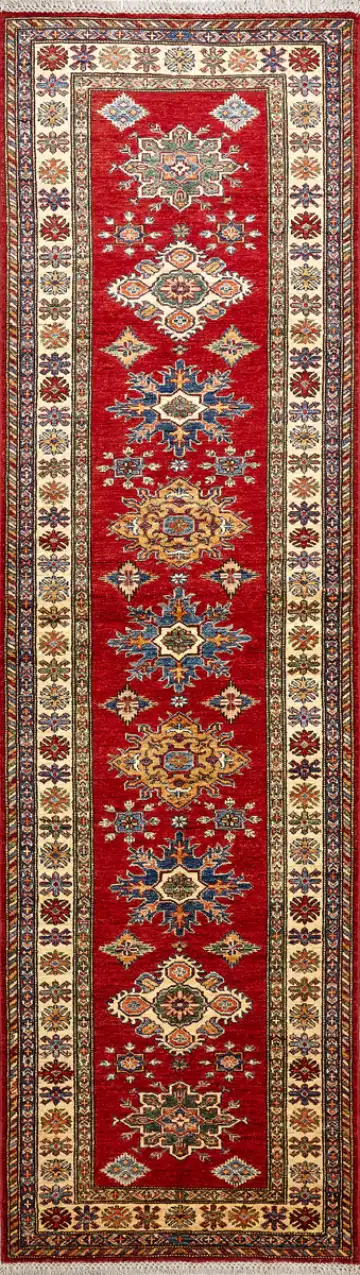 Ковёр Казах 16239 — красный и кремовый, с медальоном