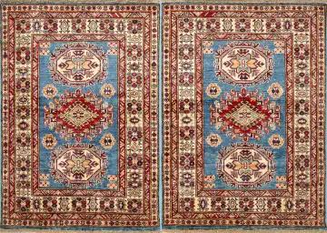 Ковёр Казах 16240 — голубой и красный, с медальоном