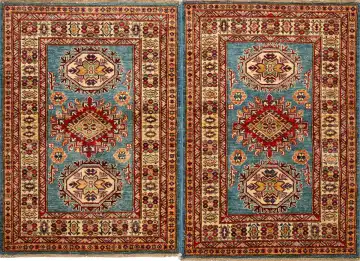 Ковёр Казах 16244 — голубой и красный, с медальоном